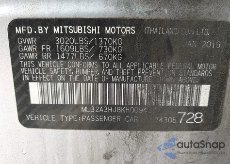 2019 Mitsubishi Mirage Es z USA, uszkodzony, nr VIN ML32A3HJ8KH009427